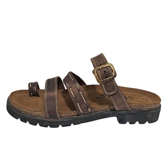 Naot Leather Boho Grunge Casual Slide Slip On Sandals Size 40 US 9 Brown - Picture 1 of 13